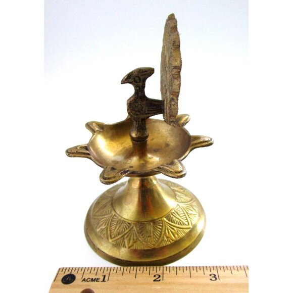 Vintage Brass Peacock Bird Shape Religious Wick Oil Lamp - Diya Aarti Home Décor - Picture 16 of 16